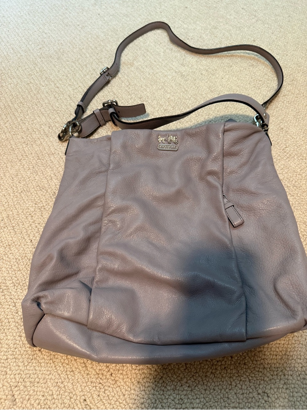Vintage Coach Pebbled Leather Shoulder Bag in Taupe Gray